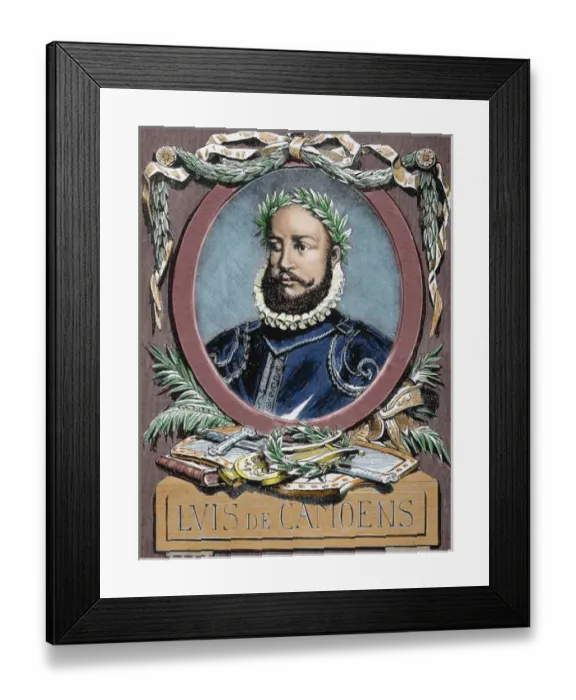 Framed Print : Camoes, Luis Vaz de (1524-1580). Portuguese poet. Engraving by Carter. Colored Framed Print : Camoes, Luis Vaz de (1524-1580). Portuguese poet. Engraving by Carter. Colored