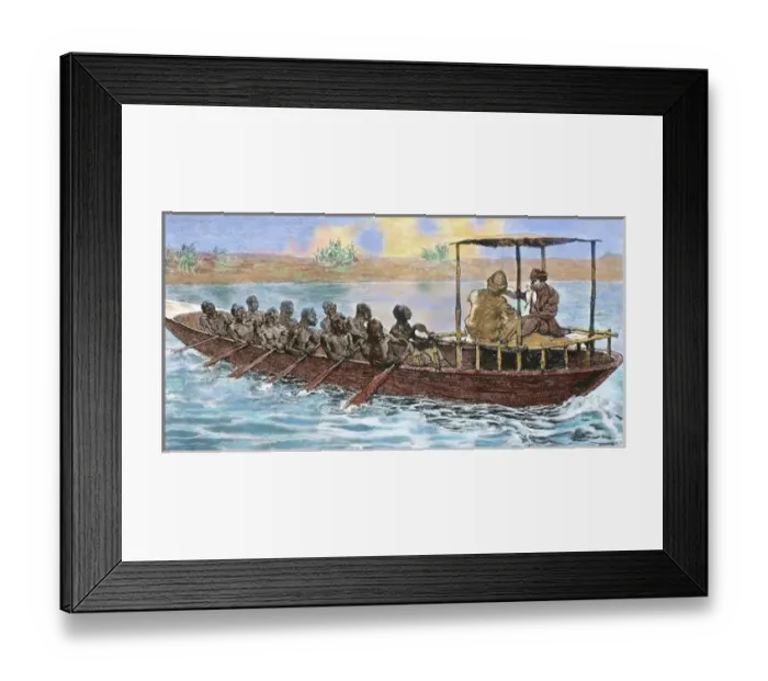 Framed Print : Stanley and Livingstone in a canoe from the village Ujiji in Ruzizi river