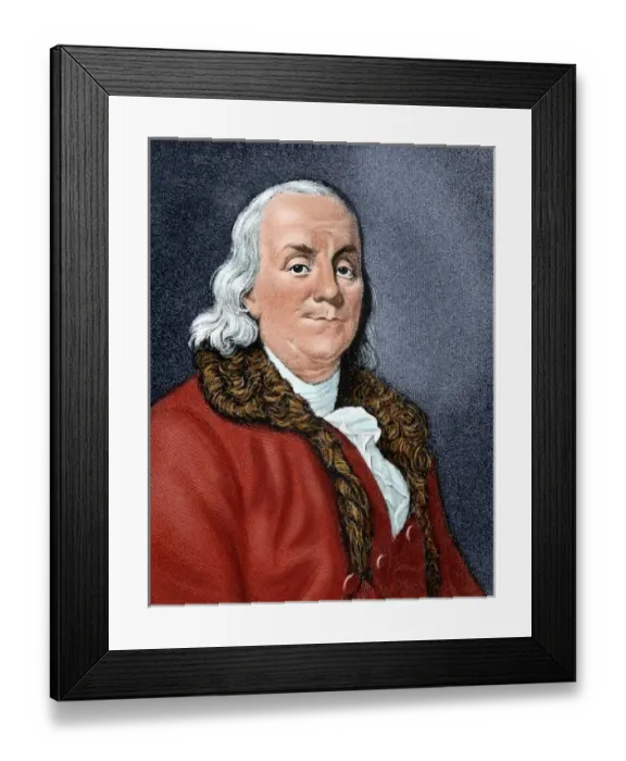 Framed Print : Franklin, Benjamin (1706-1790). American statesman and scientist. Colored engraving Framed Print : Franklin, Benjamin (1706-1790). American statesman and scientist. Colored engraving