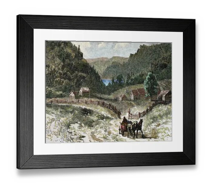 Framed Print : Canadian landscape in the eighteenth century. Nineteenth-century colored engraving