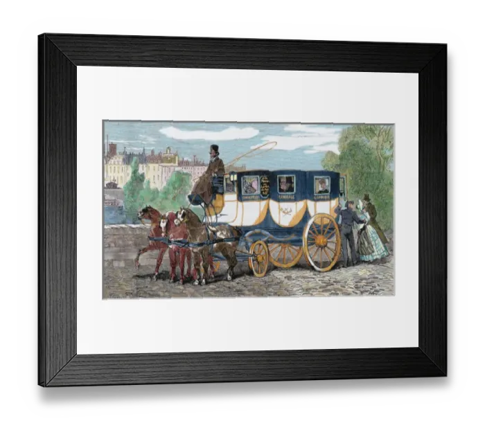 Framed Print : Horse-drawn omnibus. Engraving by H. Linton in L Univers Illustr (1862) Framed Print : Horse-drawn omnibus. Engraving by H. Linton in L Univers Illustr (1862)