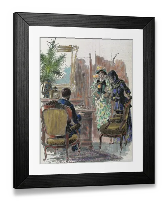 Framed Print : Lady and gentleman. Engraving by Bonamore. Coloured. 1891 Framed Print : Lady and gentleman. Engraving by Bonamore. Coloured. 1891