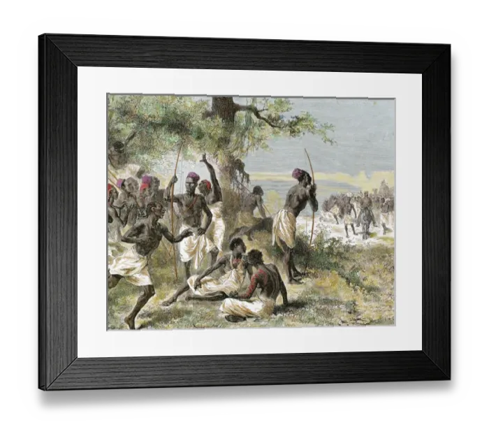 Framed Print : History of Africa. The caravan of Dr. Livingstone found a group of armed natives Framed Print : History of Africa. The caravan of Dr. Livingstone found a group of armed natives