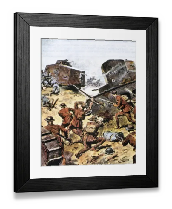 Framed Print : World War I (1914-1918). Battle between Allied and German tanks in May 1918 Framed Print : World War I (1914-1918). Battle between Allied and German tanks in May 1918