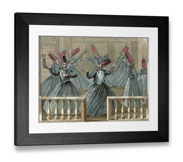 Framed Print : Dance of the Sufi dervishes. 19th century. Colored engraving