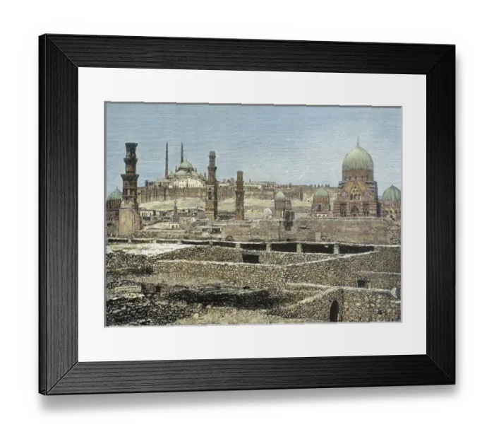 Framed Print : Egypt. Cairo. View of the city with the Citadel. Nineteenth-century colored engraving