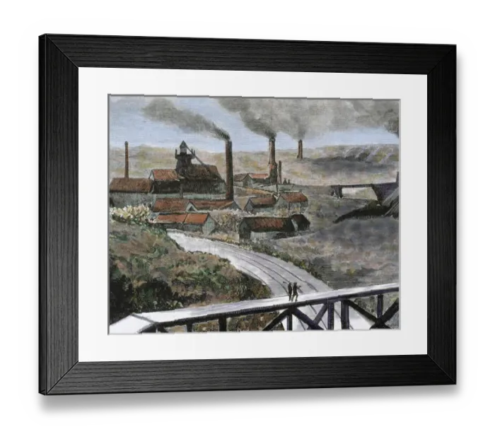 Framed Print : Coal mining. Herscheuse Mining. Quaregnon County. Belgium. Colored engraving from 1884 Framed Print : Coal mining. Herscheuse Mining. Quaregnon County. Belgium. Colored engraving from 1884