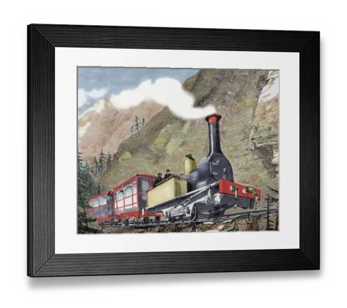 Framed Print : Old railway. United States. Nineteenth-century colored engraving Framed Print : Old railway. United States. Nineteenth-century colored engraving