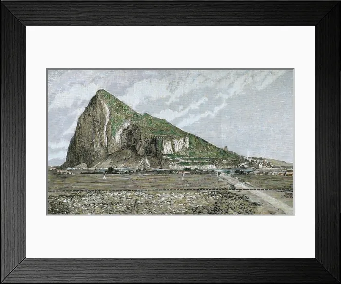 Framed Print : Rock of Gibraltar. Engraving by Rico, 1882. Coloured Framed Print : Rock of Gibraltar. Engraving by Rico, 1882. Coloured
