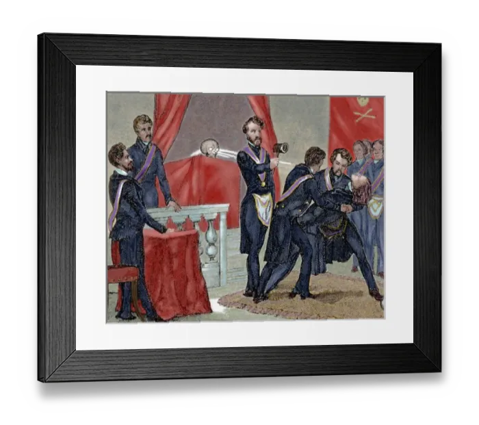 Framed Print : Secret Societies (nineteenth century). Initiation ceremony of a new member Framed Print : Secret Societies (nineteenth century). Initiation ceremony of a new member