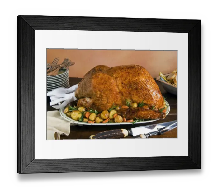 Framed Print : Roast Turkey with potatoes and chestnuts