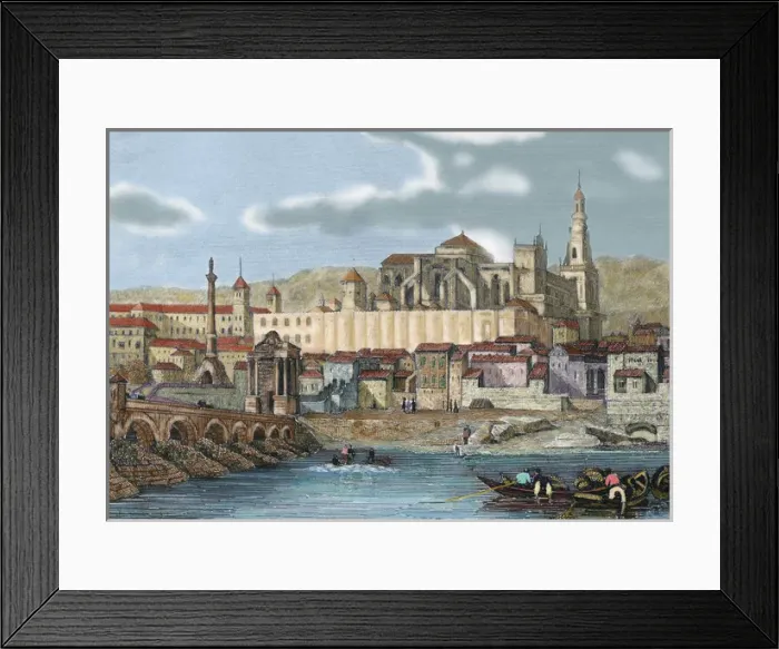 Framed Print : Spain. Andalusia. Crdoba. View of the city with the Mosque. 19 century engraving