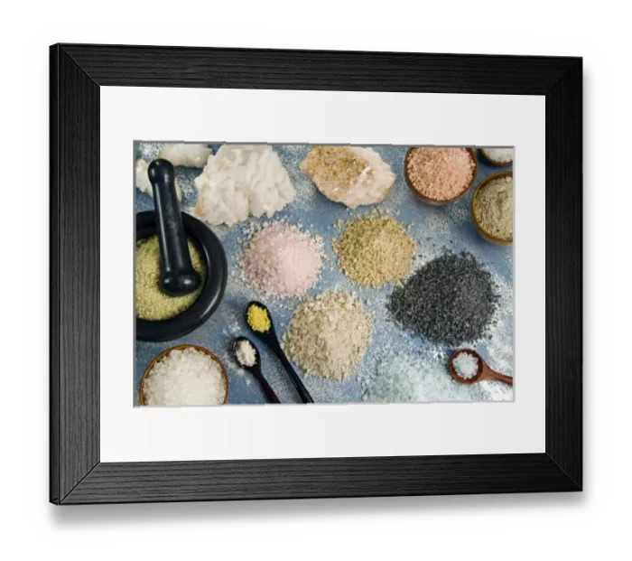 Framed Print : Various types of salt