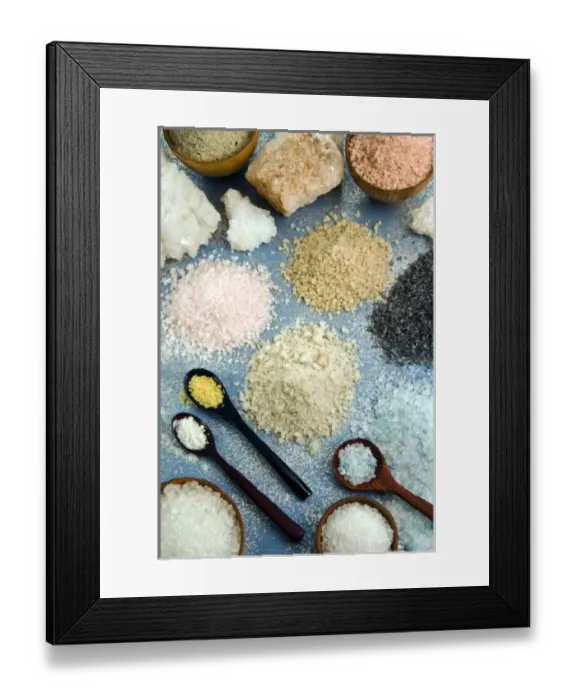 Framed Print : Various types of salt