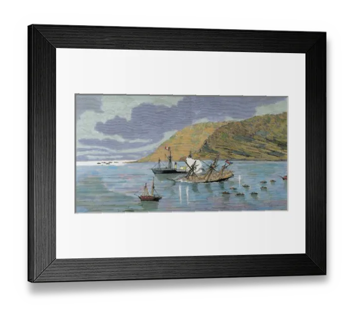Framed Print : The Pacific War. Battle of Iquique. The Chilean corvette Esmeralda is Framed Print : The Pacific War. Battle of Iquique. The Chilean corvette Esmeralda is