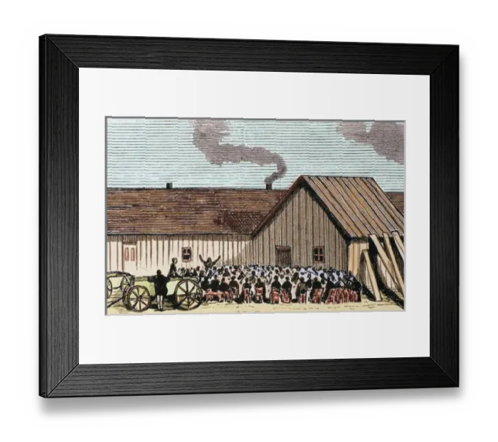 Framed Print : United States. Kansas. Mennonite religious service outside the hut