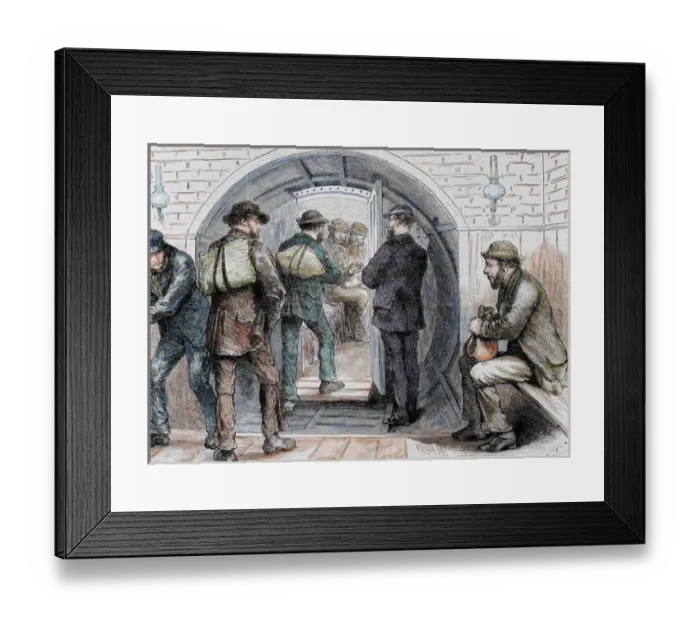 Framed Print : Tunnel in London. Workers going to their jobs. Colored engraving in The Spanish Framed Print : Tunnel in London. Workers going to their jobs. Colored engraving in The Spanish