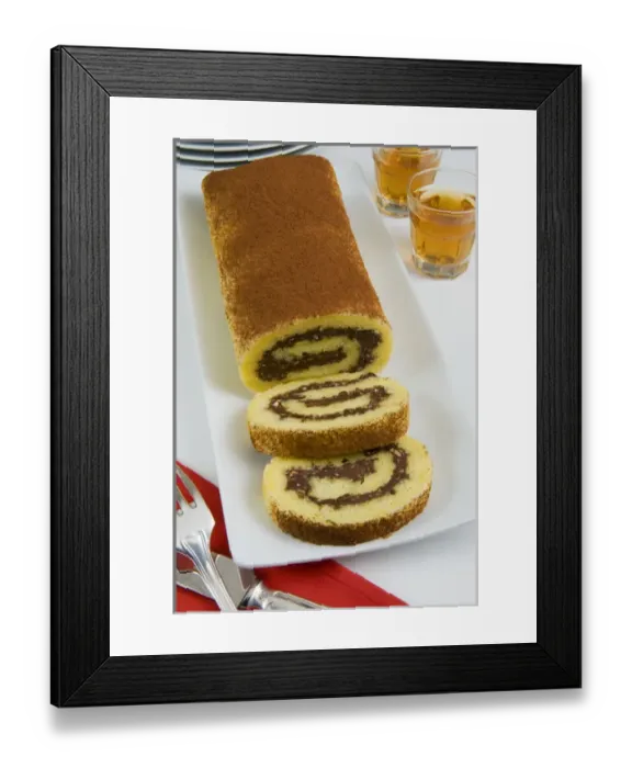 Framed Print : Roll of sponge cake with chocolate