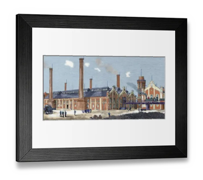 Framed Print : Gas plant. Cologne. Germany. Colored engraving from 1879 Framed Print : Gas plant. Cologne. Germany. Colored engraving from 1879