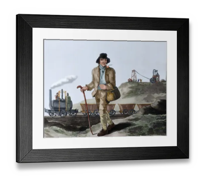 Framed Print : Industrial Revolution. Nineteenth century. English miner and transport of coal mined Framed Print : Industrial Revolution. Nineteenth century. English miner and transport of coal mined