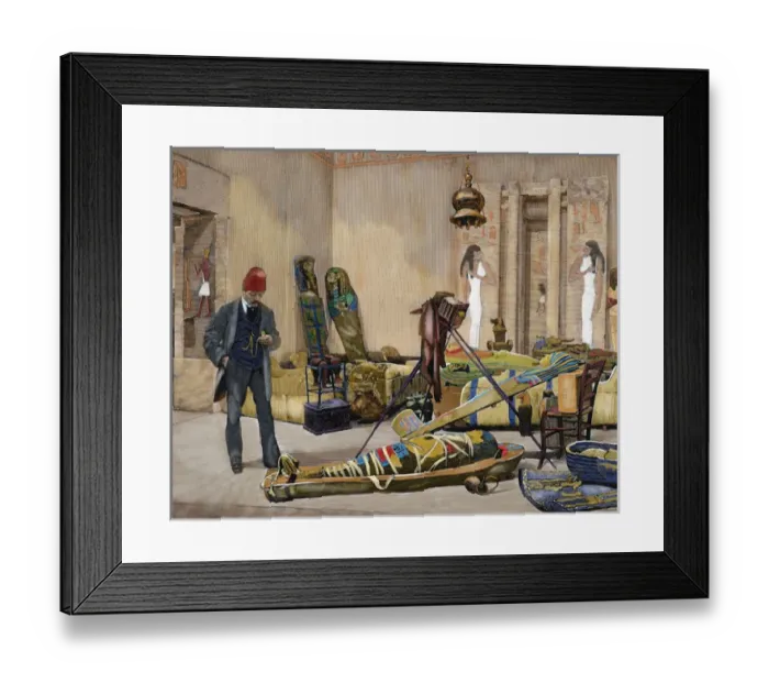 Framed Print : Photographer preparing a portrait of a mummy. Nineteenth-century colored engraving Framed Print : Photographer preparing a portrait of a mummy. Nineteenth-century colored engraving