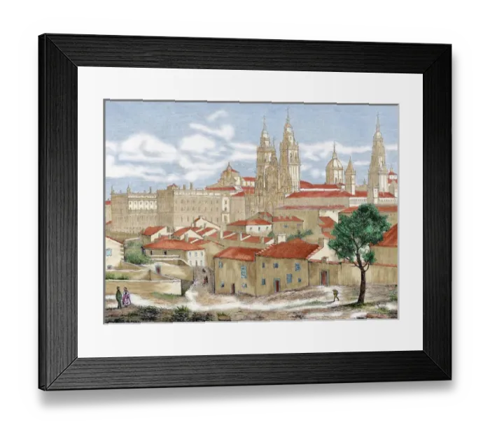 Framed Print : Spain. Galicia. Santiago de Compostela. Partial view of the city with the Cathedral
