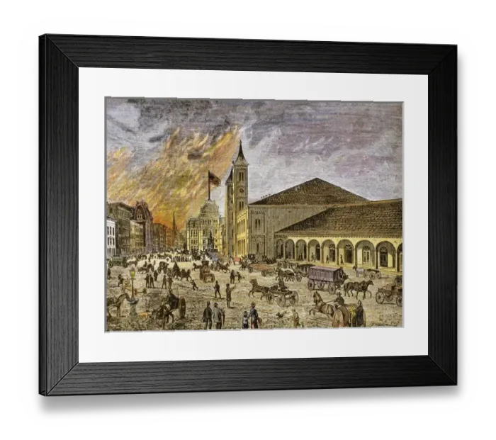 Framed Print : Fire in the city of Providence in 1886. The Exchange building on the right Framed Print : Fire in the city of Providence in 1886. The Exchange building on the right