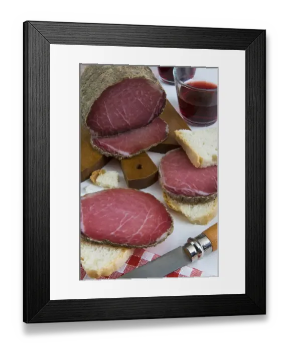 Framed Print : Lonza, Pork loin, Italian cured ham and air-dried meat, Tuscan food, Tuscany, Italy