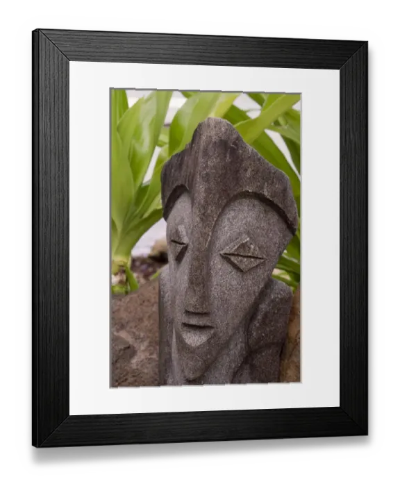 Framed Print : South Pacific, French Polynesia, Society Islands, Moorea. Detailof stone tiki face Framed Print : South Pacific, French Polynesia, Society Islands, Moorea. Detailof stone tiki face
