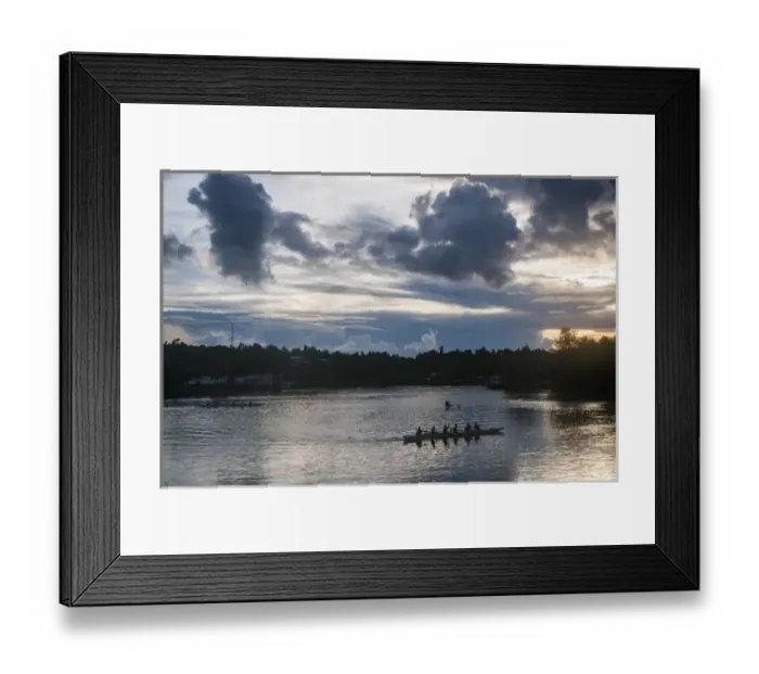 Framed Print : Local people training for the rowing championship in the island of Yap at sunset Framed Print : Local people training for the rowing championship in the island of Yap at sunset