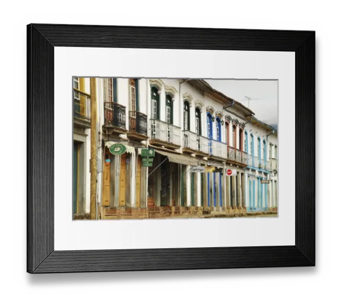 Framed Print : Brazil, Minas Gerais, Mariana, street with colorful colonial residential buildings