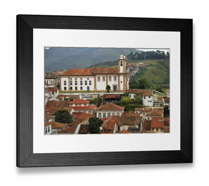 Framed Print : Brazil, Minas Gerais, Ouro Preto, view on old colonial churches and tiled roof houses