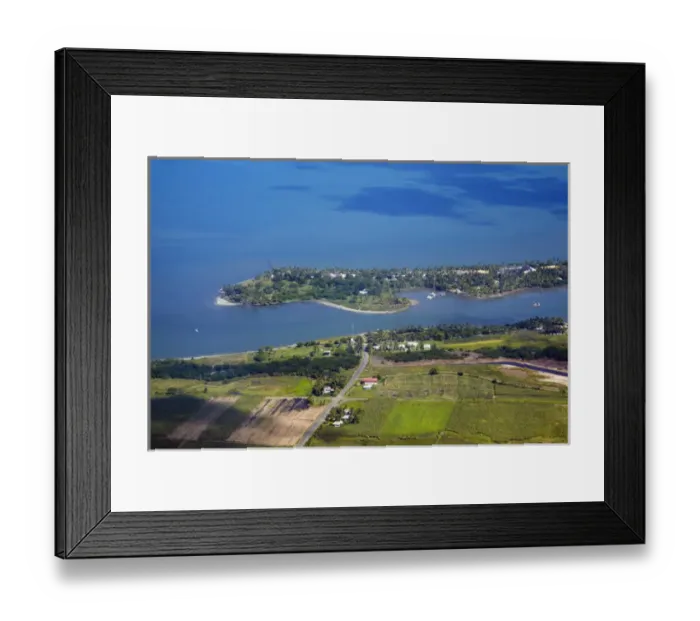 Framed Print : Sonaisali Island Resort, and farmland, near Nadi, Viti Levu, Fiji, South Pacific - aerial Framed Print : Sonaisali Island Resort, and farmland, near Nadi, Viti Levu, Fiji, South Pacific - aerial