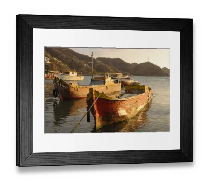 Framed Print : Colombia, Taganga. Fishing boats in harbor at sunset Framed Print : Colombia, Taganga. Fishing boats in harbor at sunset