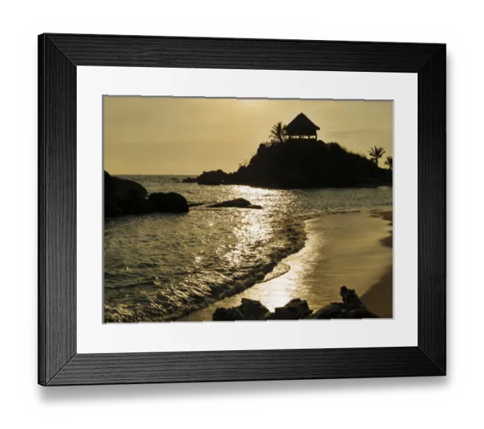 Framed Print : Colombia, Tayrona National Park, Cabo San Juan de la Gua. Sunrise silhouette