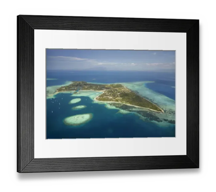 Framed Print : Coral reef and Malolo Lailai Island, Mamanuca Islands, Fiji, South Pacific - aerial