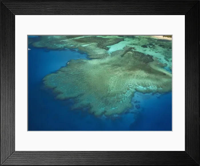 Framed Print : Coral reef beside Tokoriki Island, Mamanuca Islands, Fiji, South Pacific - aerial