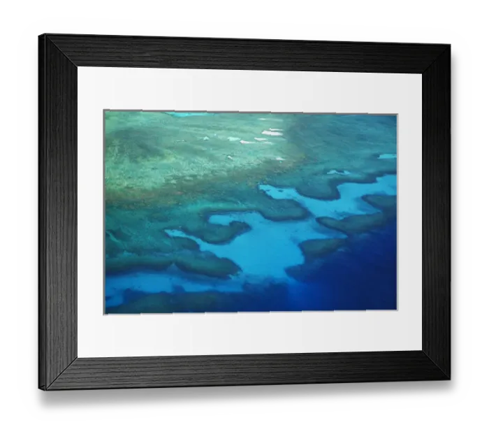 Framed Print : Coral reef near Monuriki Island, Mamanuca Islands, Fiji, South Pacific - aerial