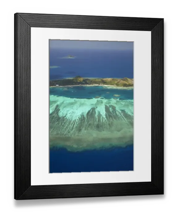Framed Print : Mana Island and coral reef, Mamanuca Islands, Fiji, South Pacific - aerial Framed Print : Mana Island and coral reef, Mamanuca Islands, Fiji, South Pacific - aerial