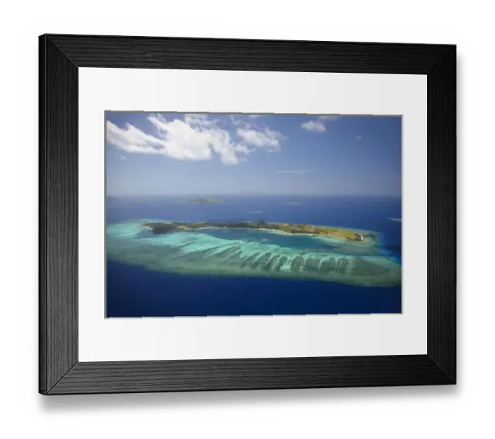 Framed Print : Mana Island and coral reef, Mamanuca Islands, Fiji, South Pacific - aerial Framed Print : Mana Island and coral reef, Mamanuca Islands, Fiji, South Pacific - aerial