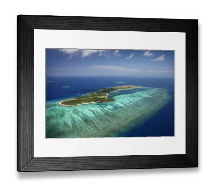 Framed Print : Mana Island and coral reef, Mamanuca Islands, Fiji, South Pacific - aerial Framed Print : Mana Island and coral reef, Mamanuca Islands, Fiji, South Pacific - aerial