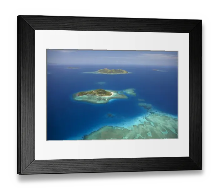Framed Print : Matamanoa Island and coral reef, Mamanuca Islands, Fiji, South Pacific - aerial Framed Print : Matamanoa Island and coral reef, Mamanuca Islands, Fiji, South Pacific - aerial
