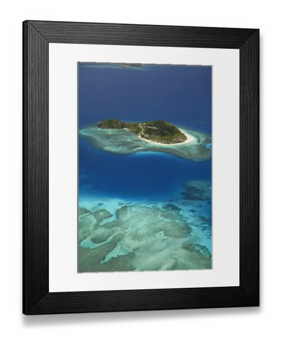 Framed Print : Matamanoa Island and coral reef, Mamanuca Islands, Fiji, South Pacific - aerial Framed Print : Matamanoa Island and coral reef, Mamanuca Islands, Fiji, South Pacific - aerial