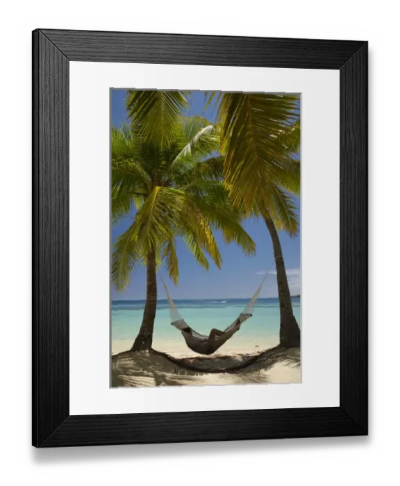 Framed Print : Hammock and palm trees, Plantation Island Resort, Malolo Lailai Island, Mamanuca Islands