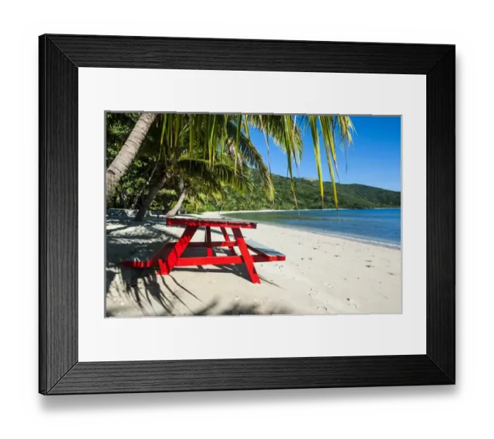 Framed Print : White sandy beach on Korovou Eco-Tour Resort, Naviti, Yasawas, Fiji, South Pacific