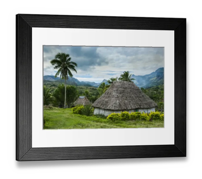 Framed Print : Traditional thached roofed huts in Navala in the Ba Highlands of Viti Levu, Fiji Framed Print : Traditional thached roofed huts in Navala in the Ba Highlands of Viti Levu, Fiji