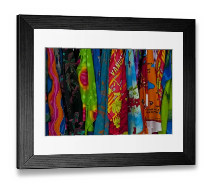 Framed Print : Sarongs for sale in Port Vila, Island of Efate, Vanuatu, South Pacific