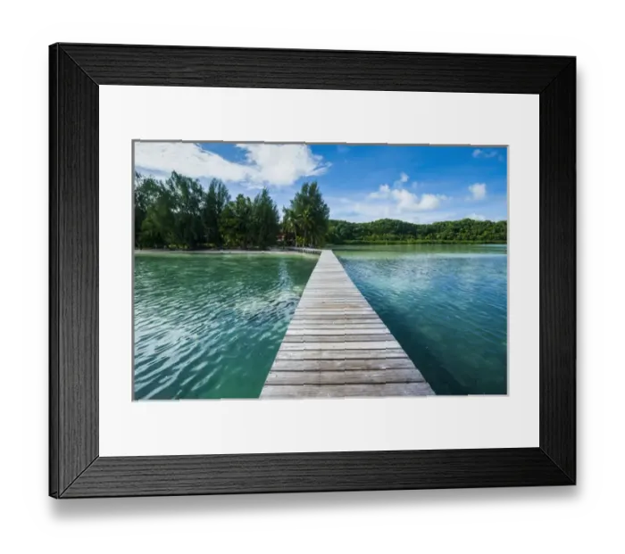 Framed Print : Boat pier on Carp island, one of the Rock islands, Palau, Central Pacific