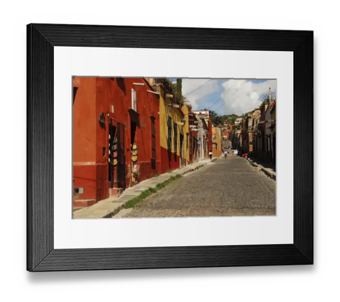 Framed Print : Mexico, San Miguel de Allende, view of a street with its colorful typical Mexican houses Framed Print : Mexico, San Miguel de Allende, view of a street with its colorful typical Mexican houses