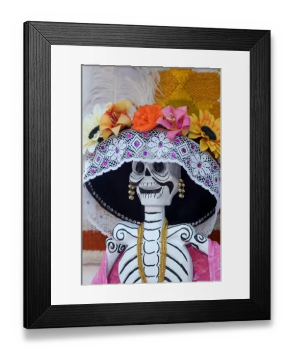 Framed Print : Mexico, San Miguel de Allende, Skeleton with hat on Day of The Dead festival. Credit as Framed Print : Mexico, San Miguel de Allende, Skeleton with hat on Day of The Dead festival. Credit as
